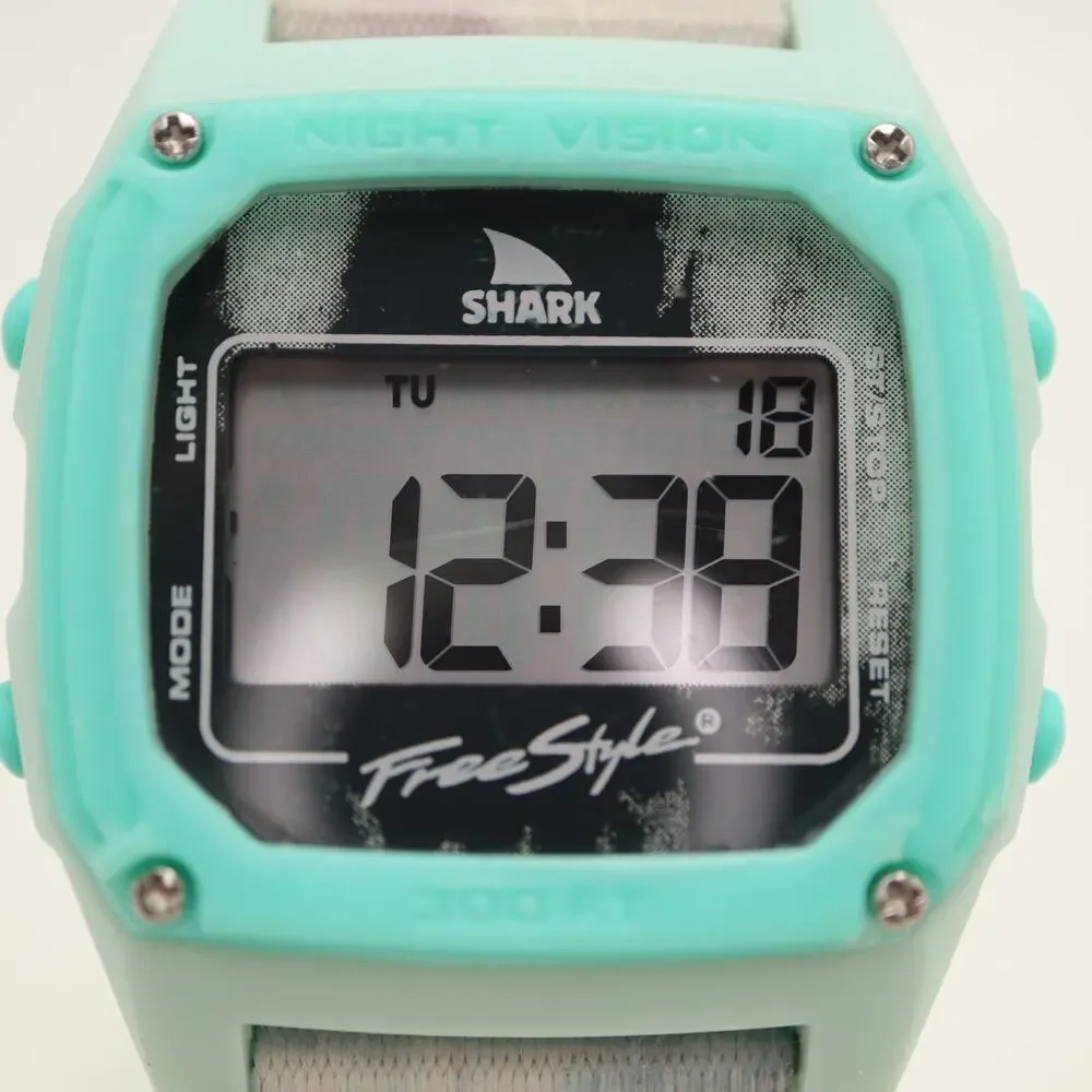 Freestyle Shark Clip Digital Watch 38mm Light Blue Nylon Strap with New Battery